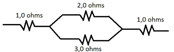 Resistores externos de 1 ohm em série com ramo paralelo de 2 ohms e 3 ohms.
