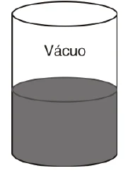Recipiente cilíndrico com líquido na parte de baixo e vácuo na parte de cima