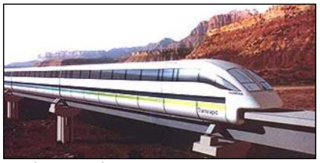 Fotografia de trem de levitação magnética.