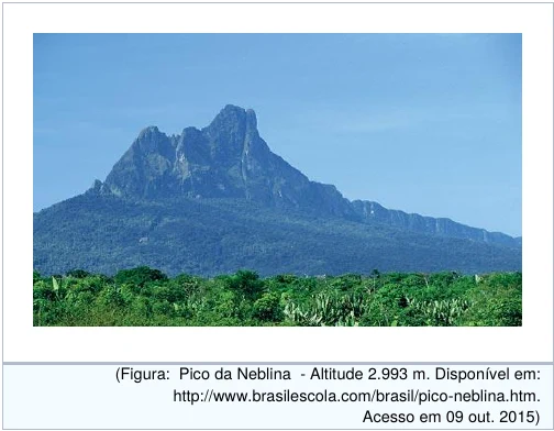 Fotografia do Pico da Neblina, de altitude 2.993 m, com a legenda da fonte