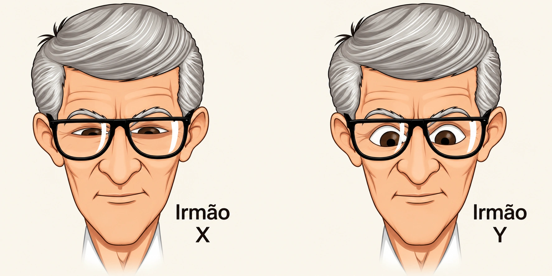 Representação dos gêmeos X e Y com lentes corretivas.