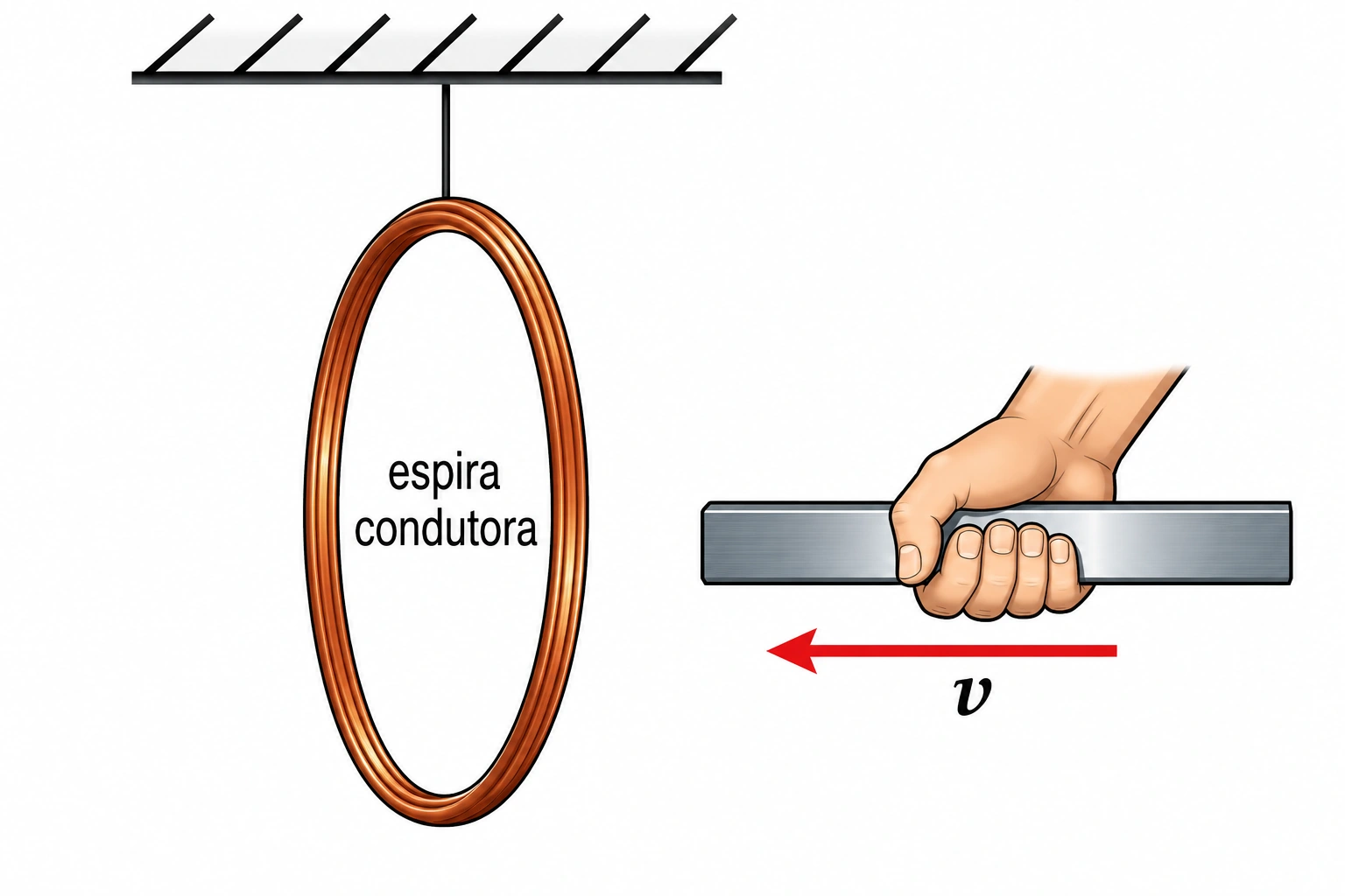 Ímã em aproximação e espira suspensa.