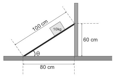 Rampa com bloco de 10 kg; altura 60 cm, base 80 cm e hipotenusa 100 cm.