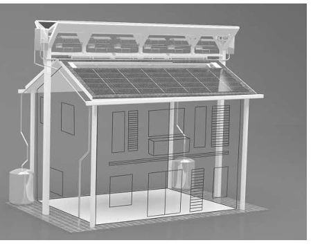 Casa com telhado em V e tecnologias sustentáveis