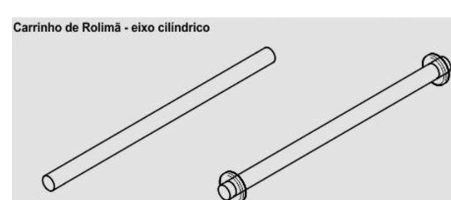Carrinho de rolimã com rolamentos e eixo.