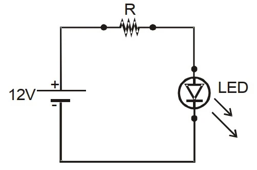 Circuito com LED e resistor da questão 11