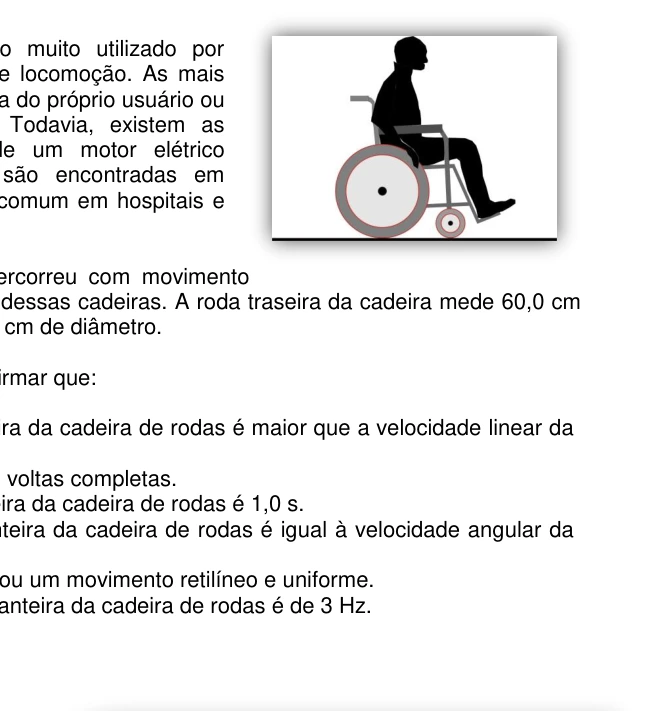 Rolamento da cadeira de rodas: esquema original da questão 23 da UFSC 2019.2