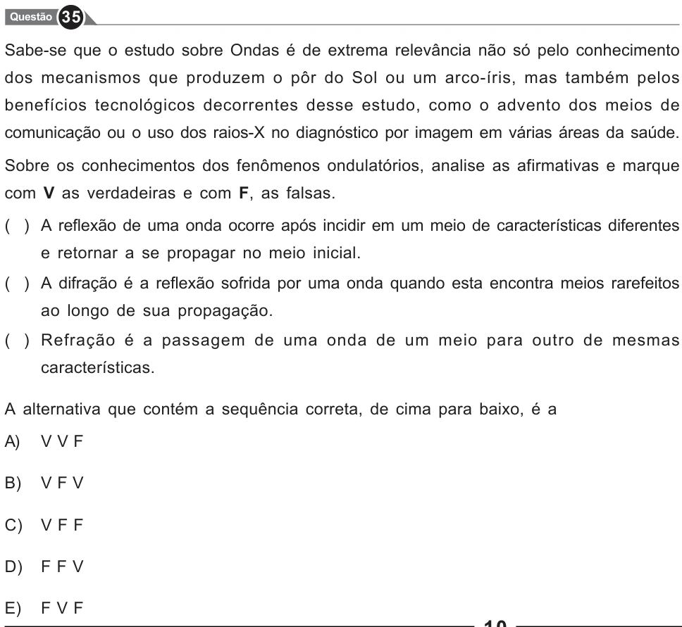 Recorte original da questão 35, parte 1. Enunciado e alternativas transcritos acima.