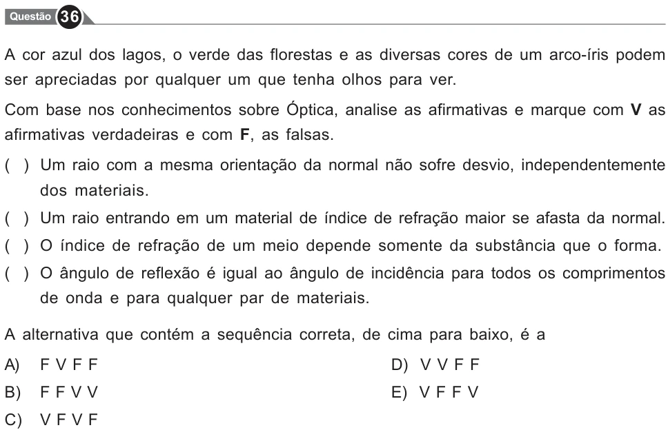 Recorte original da questão 36, parte 1. Enunciado e alternativas transcritos acima.