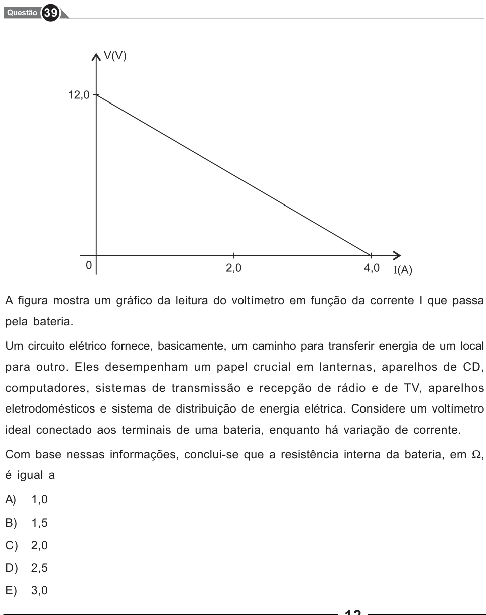 Recorte original da questão 39, parte 1. Enunciado e alternativas transcritos acima.