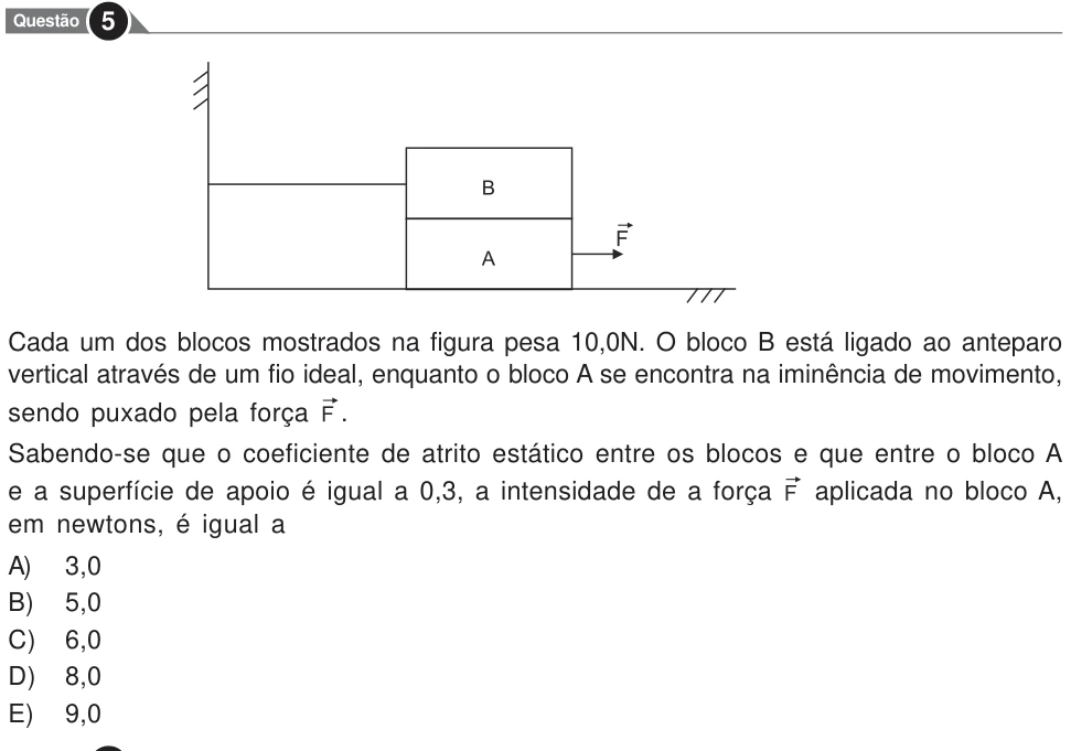 Recorte original da questão 5, parte 1. Enunciado e alternativas transcritos acima.