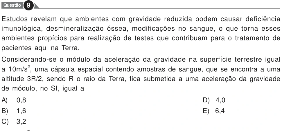 Recorte original da questão 9, parte 1. Enunciado e alternativas transcritos acima.