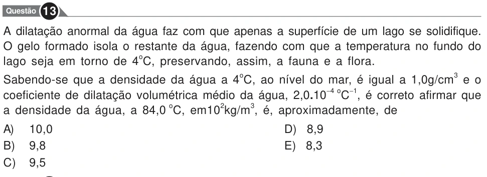 Recorte original da questão 13, parte 1. Enunciado e alternativas transcritos acima.