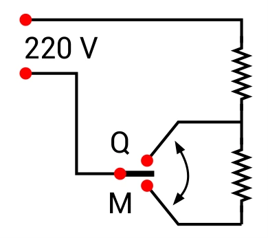 Alternativa A: esquema elétrico do chuveiro nas posições quente e morna
