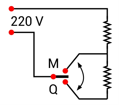 Alternativa B: esquema elétrico do chuveiro nas posições quente e morna