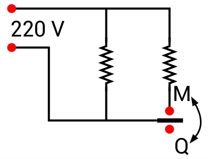 Alternativa C: esquema elétrico do chuveiro nas posições quente e morna