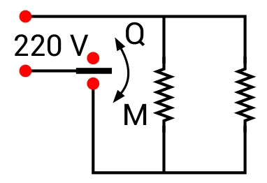 Alternativa D: esquema elétrico do chuveiro nas posições quente e morna