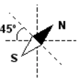 Alternativa D: Agulha diagonal com o polo norte para cima e à direita