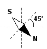 Alternativa E: Agulha diagonal com o polo norte para baixo e à direita