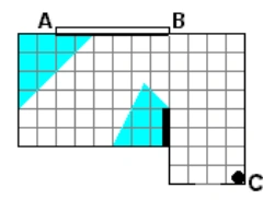 Alternativa B: Região superior junto ao espelho e região triangular junto ao obstáculo