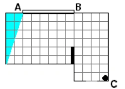 Alternativa E: Região triangular estreita junto à parede esquerda