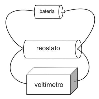 Circuito original da bateria com reostato e voltímetro, com todas as ligações visíveis
