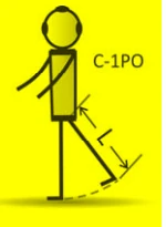 Robô C-1PO dando um passo com uma perna de comprimento L