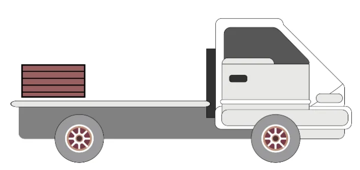 Caminhão transportando uma caixa solta sobre a carroceria