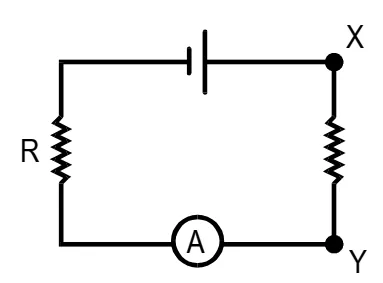 Resistor R em série com o gerador, ramo entre os pontos X e Y contendo o amperímetro — questão 59 Mackenzie 1999.2