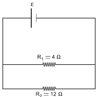 Gerador ideal ligado em paralelo aos resistores R1 igual a 4 ohms e R2 igual a 12 ohms.