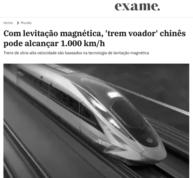 Reportagem da Exame sobre trem chinês de levitação magnética