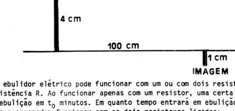 Objeto de 4 cm e imagem invertida de 1 cm separados por 100 cm