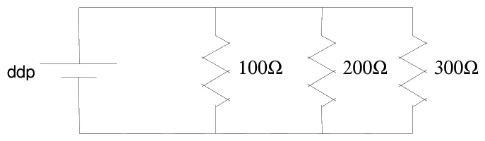 Testador de pilha com resistores de 100, 200 e 300 ohms em paralelo