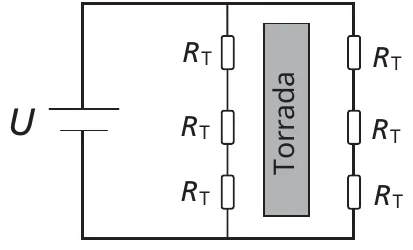 Circuito simplificado de uma torradeira com seis resistores