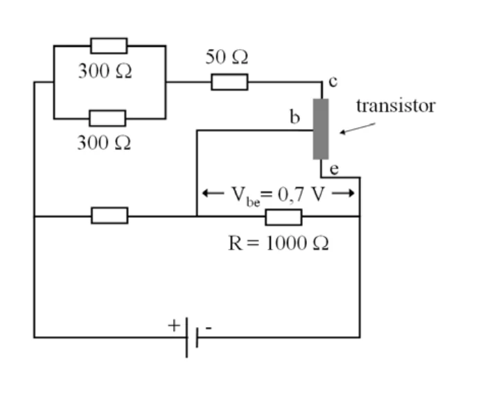 Circuito com transistor, resistores e bateria