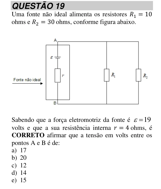 Questão 19, recorte original 1; enunciado e alternativas transcritos nesta página.