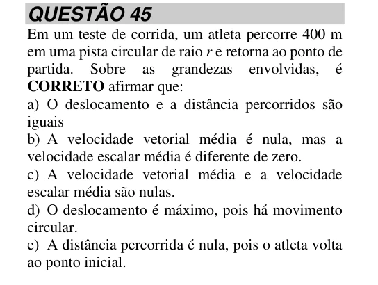 Questão 45, recorte original 1; enunciado e alternativas transcritos nesta página.