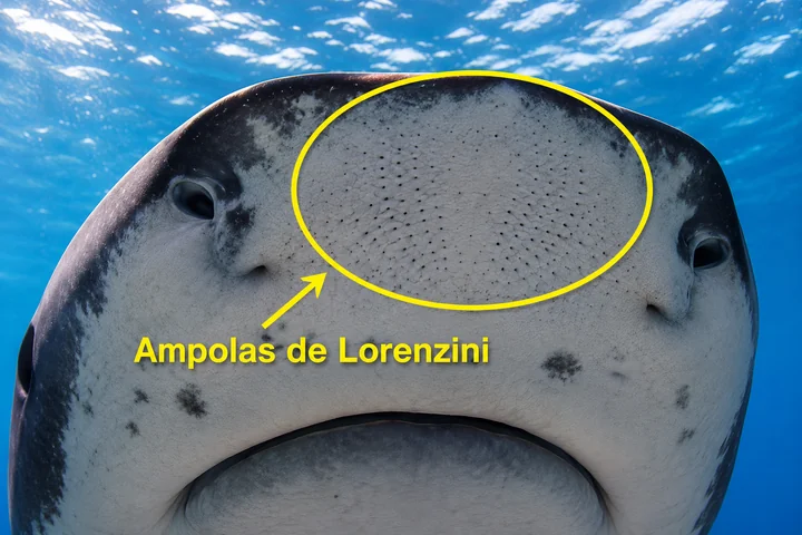 Ampolas de Lorenzini destacadas no focinho de um tubarão — questão 40 do Albert Einstein 24