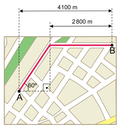 Rua inclinada a 60 graus seguida de trecho horizontal de 2800 metros; projeção horizontal total de 4100 metros.