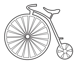 Bicicleta do final do século XIX com roda dianteira grande e roda traseira pequena