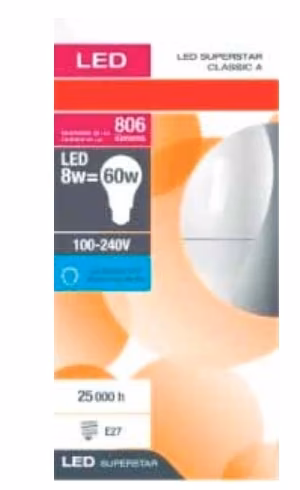 Embalagem de lâmpada LED de 8 W equivalente a uma lâmpada incandescente de 60 W