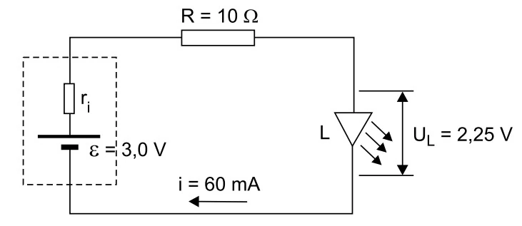 Circuito com gerador, resistor e LED em série