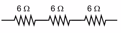 Três resistores de 6 ohms em série