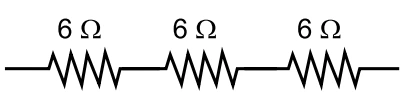 Três resistores de 6 ohms em série