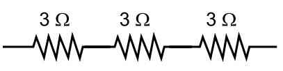 Três resistores de 3 ohms em série