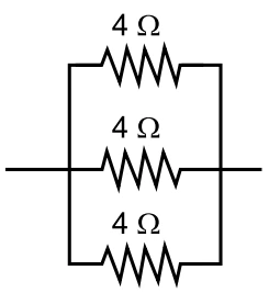 Três resistores de 4 ohms em paralelo entre si