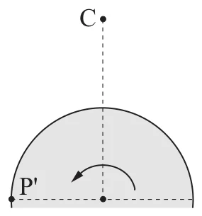 Desenho da alternativa A da questão 11 de Física — UFSCar 2005: posição de Calvin (C) em relação ao ponto P'