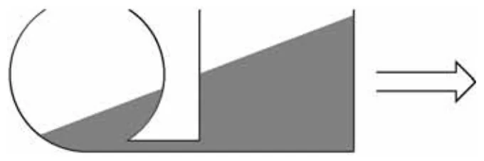 Posição do líquido nos vasos comunicantes da alternativa C da questão 15 de Física — UFSCar 2008, com seta indicando a força horizontal para a direita
