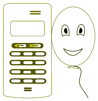 Telefone celular encostado em uma bexiga de festa com carinha sorridente
