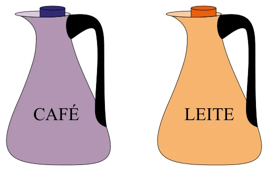 Duas garrafas térmicas, uma com café e outra com leite